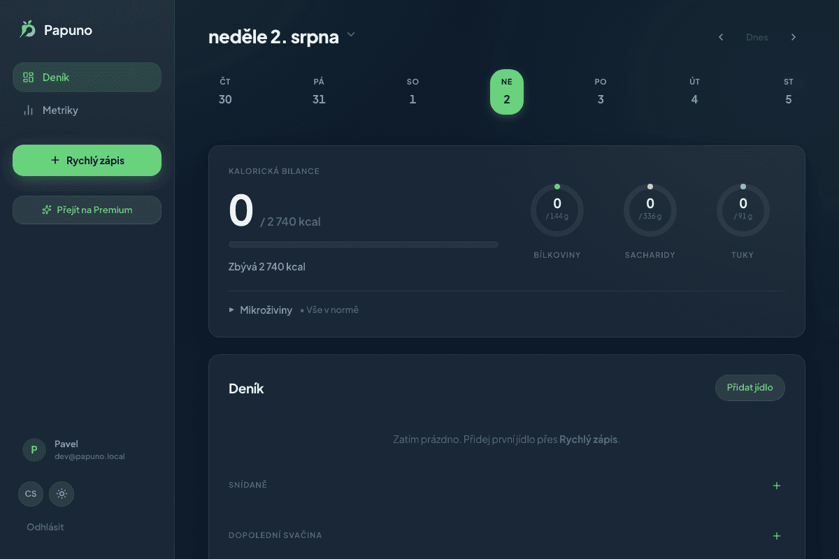 Papuno App Interface Dark